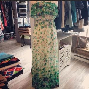 NWOT Tyche Large Green Purple & Tan Maxi Dress